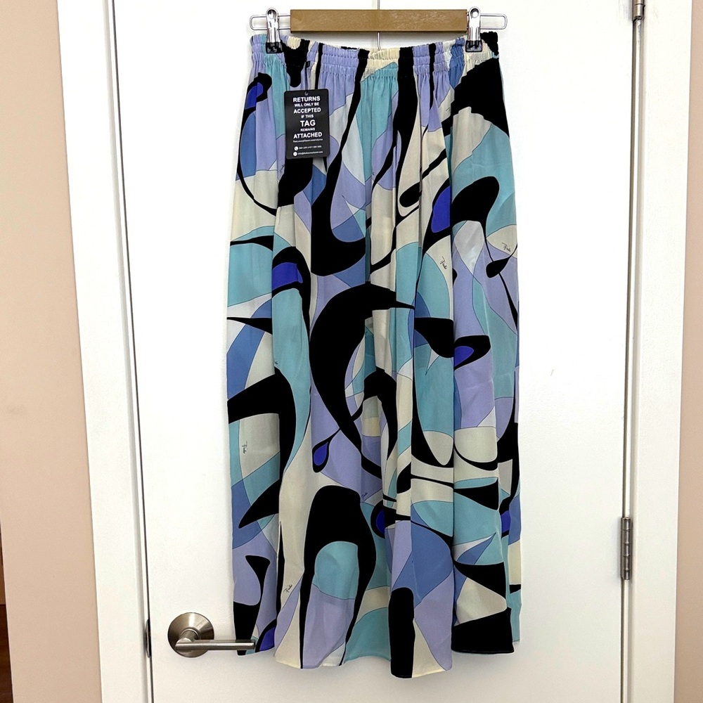 Authentic Emilio Pucci  Blue and Black Women's Maxi Skirt Medium Chiffon